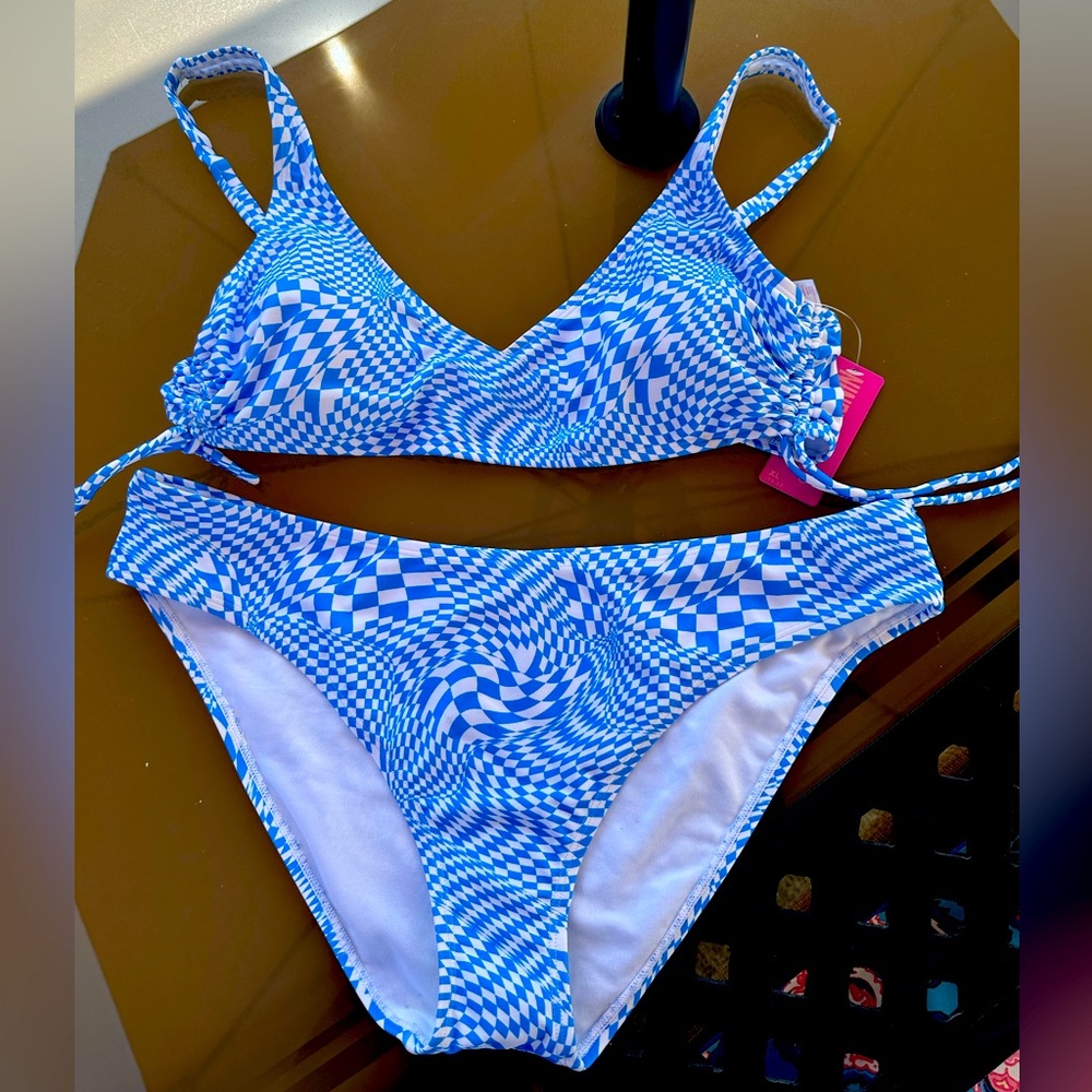 HOT bikini set blue white NWT XL  14/16